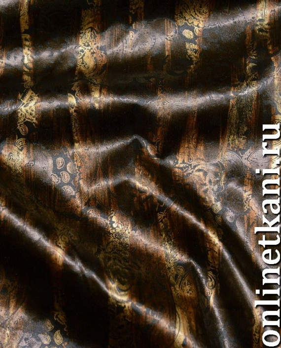Ткань Атлас 104 цвет коричневый абстрактный картинка