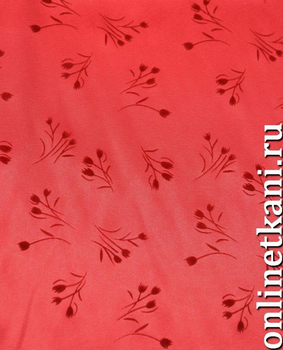 Ткань Атлас 106 цвет красный цветочный картинка
