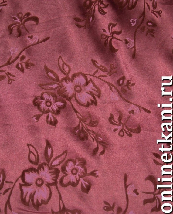 Ткань Атлас 108 цвет бордовый цветочный картинка
