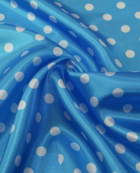 Ткань Атлас Принт 190 цвет голубой в горошек картинка