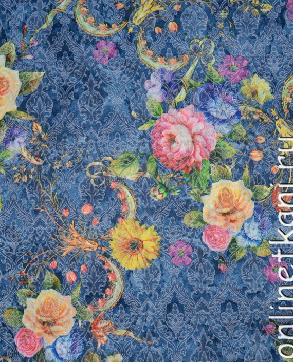 Ткань Жаккард "Цветочная фантазия" 019 цвет синий цветочный картинка