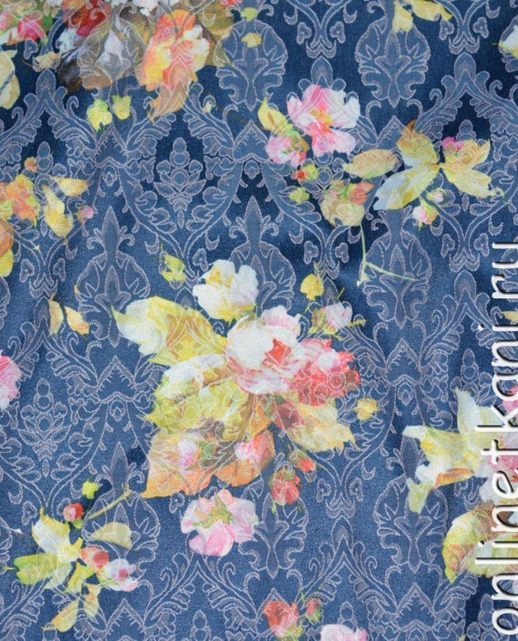 Ткань Жаккард "Вечерний букет" 021 цвет синий цветочный картинка 1