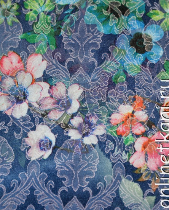 Ткань Жаккард "Цветы для феи" 022 цвет синий цветочный картинка 1