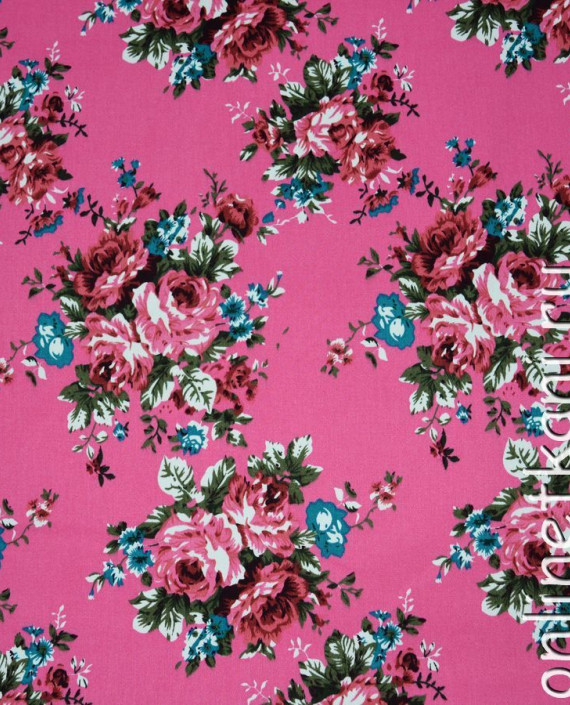 Ткань Джинс-Стрейч "Розы на розовом" 028 цвет розовый цветочный картинка