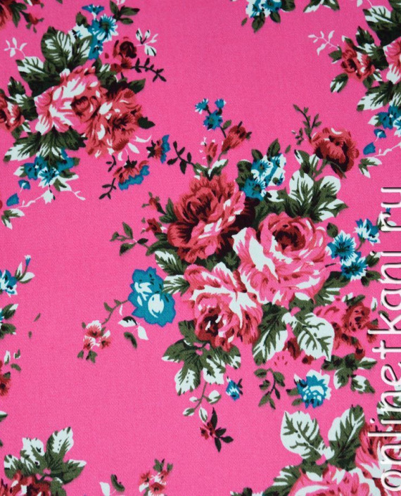 Ткань Джинс-Стрейч "Розы на розовом" 028 цвет розовый цветочный картинка 1