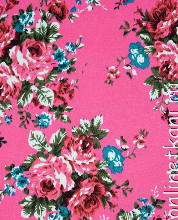 Ткань Джинс-Стрейч "Розы на розовом" 028 цвет розовый цветочный картинка 2
