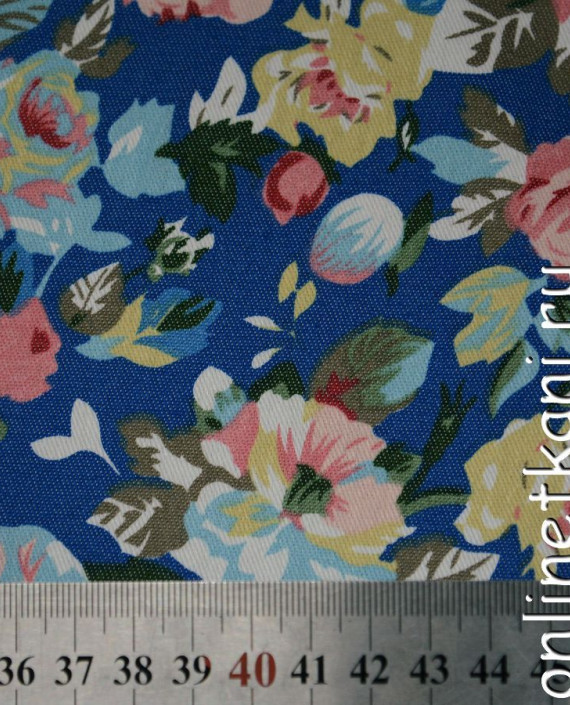 Ткань Джинс Цветочные мотивы 103 цвет синий цветочный картинка 2