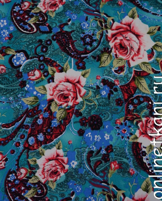 Ткань Джинс-Стрейч 121 цвет голубой цветочный картинка