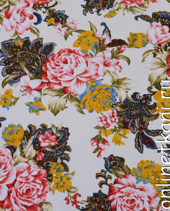 Ткань Джинс-Стрейч 123 цвет белый цветочный картинка