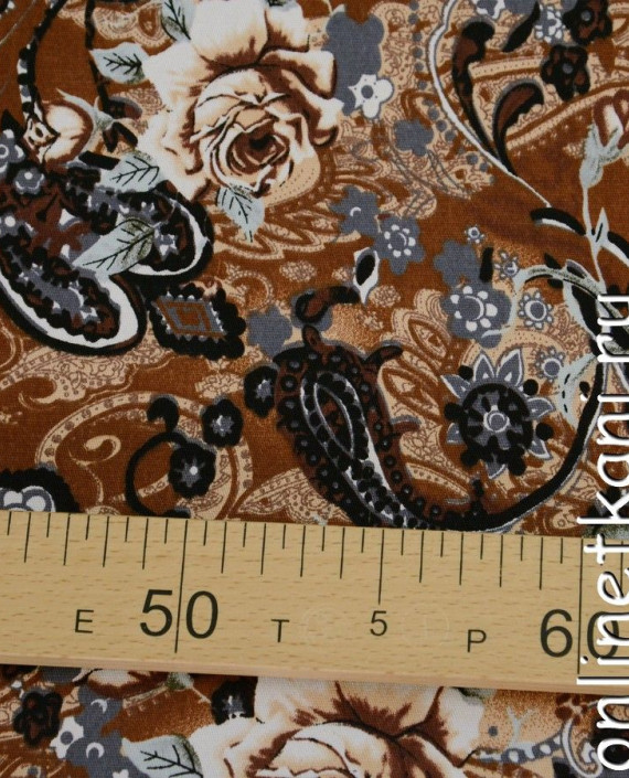 Ткань Джинс-Стрейч 126 цвет коричневый цветочный картинка 1