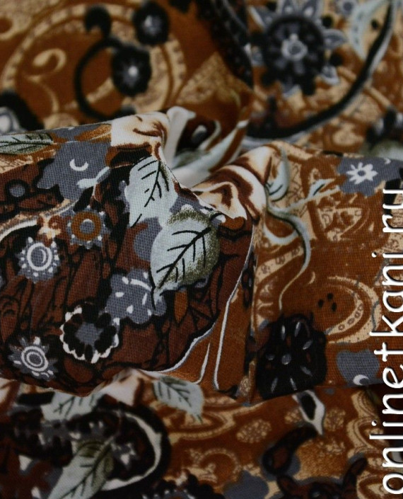 Ткань Джинс-Стрейч 126 цвет коричневый цветочный картинка 2