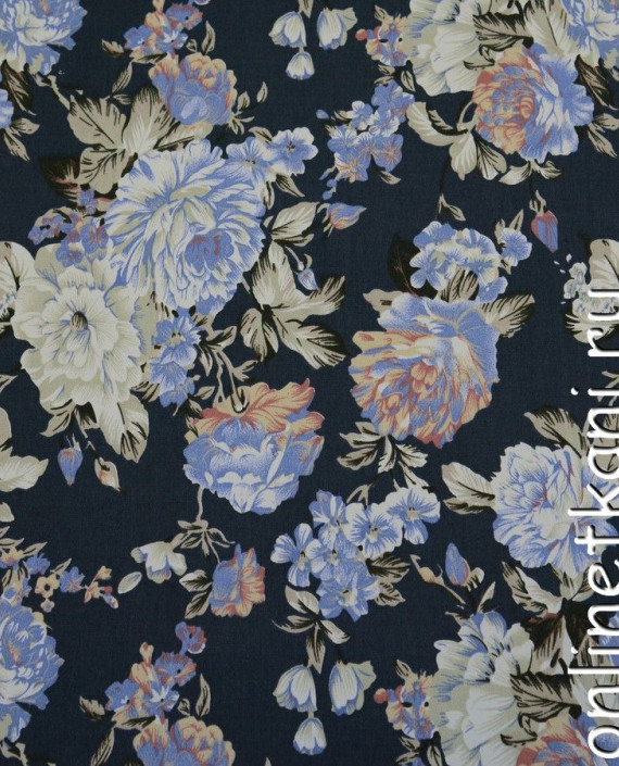 Ткань Джинс-Стрейч 129 цвет синий цветочный картинка