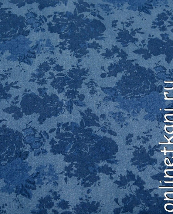 Ткань Джинс "Баньо" 237 цвет голубой цветочный картинка