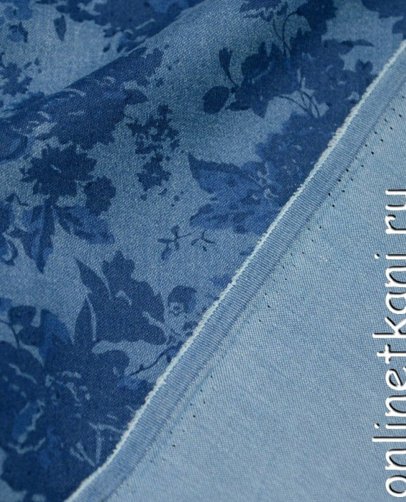 Ткань Джинс "Баньо" 237 цвет голубой цветочный картинка 2