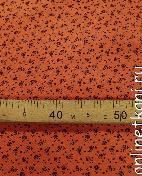 Ткань Джинс "Оранжевый луг" 385 цвет оранжевый цветочный картинка 2