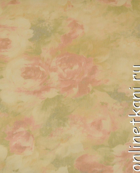 Ткань Джинс Принт 387 цвет бежевый цветочный картинка