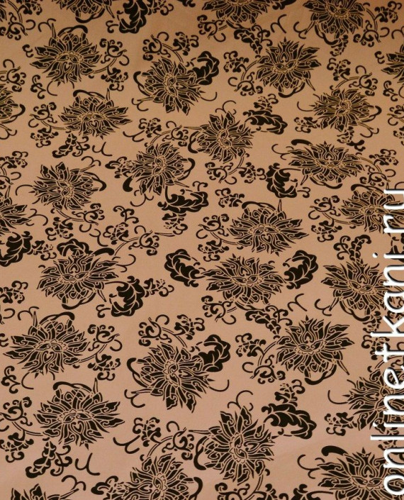 Ткань Джинс Принт 399 цвет бежевый цветочный картинка
