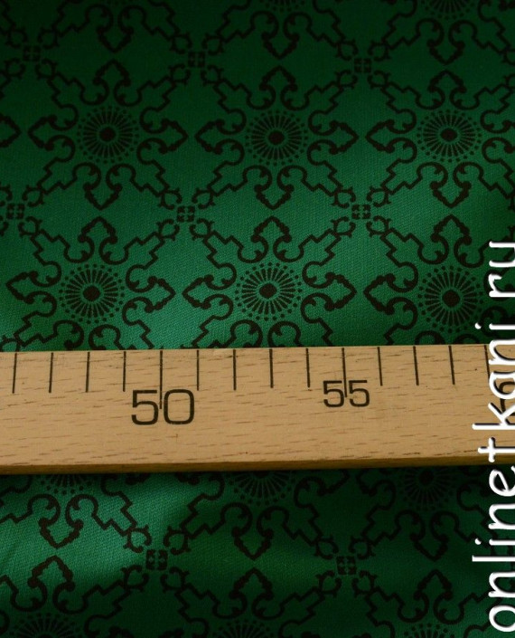Ткань Джинс "Изумрудный узор" 440 цвет зеленый геометрический картинка 2