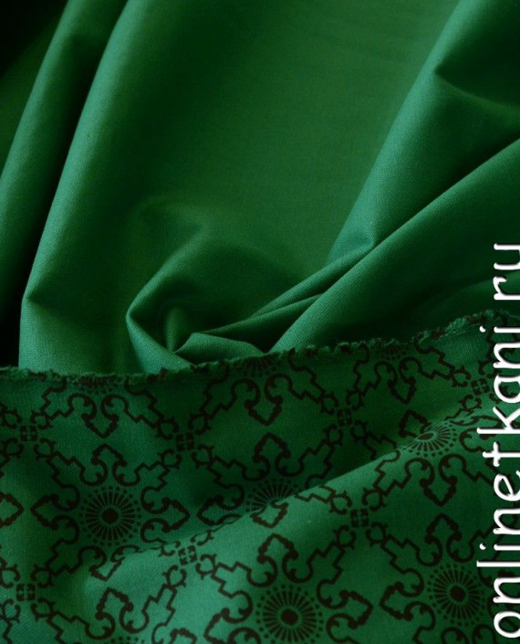 Ткань Джинс "Изумрудный узор" 440 цвет зеленый геометрический картинка 1