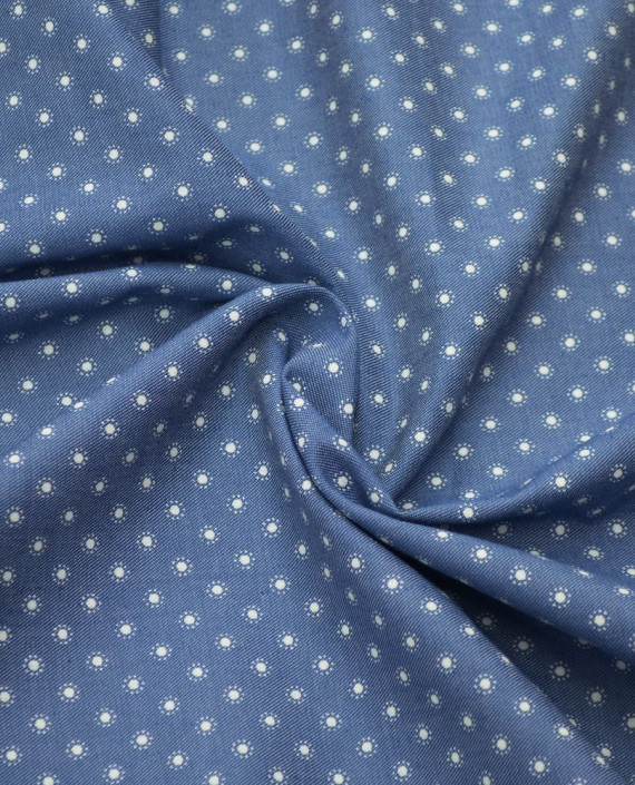 Ткань Джинс Принт 565 цвет голубой в горошек картинка