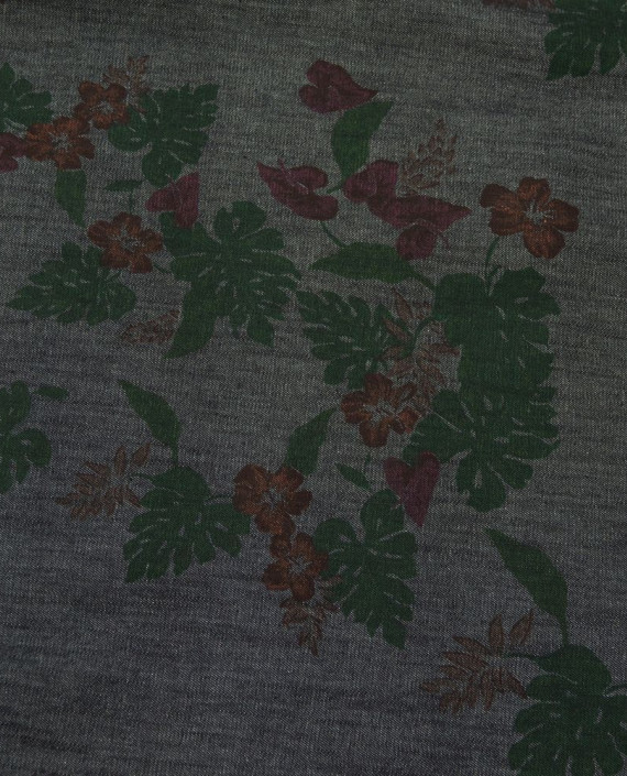 Ткань Джинс Принт 574 цвет серый цветочный картинка