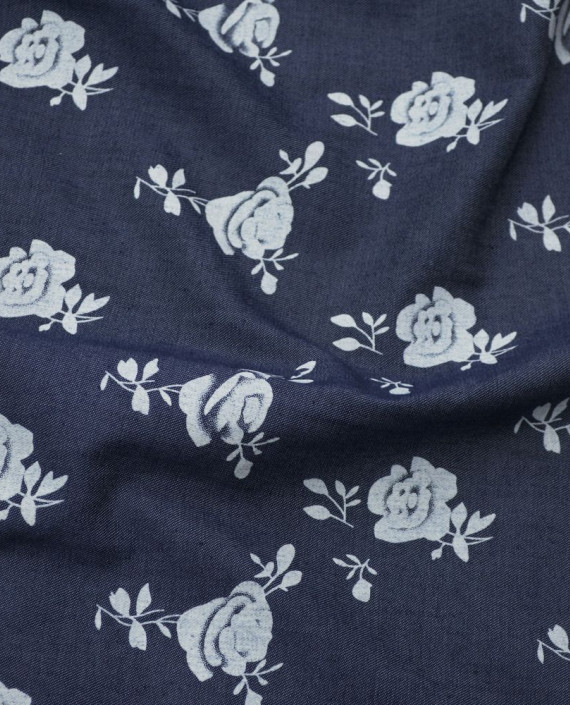 Ткань Джинс Принт 580 цвет синий цветочный картинка