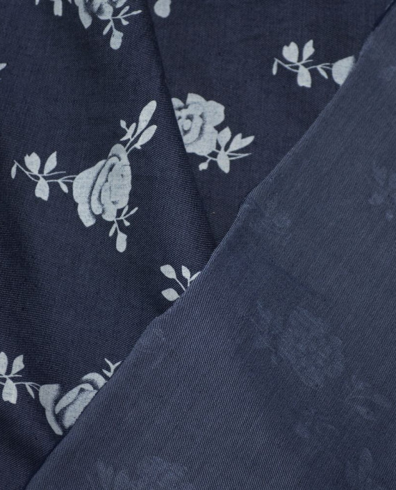 Ткань Джинс Принт 580 цвет синий цветочный картинка 2