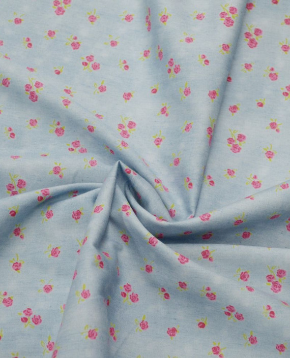Ткань Джинс Принт 582 цвет бирюзовый цветочный картинка