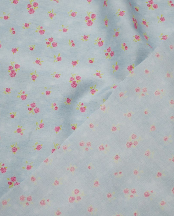 Ткань Джинс Принт 582 цвет бирюзовый цветочный картинка 2