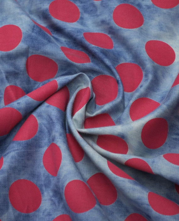 Ткань Джинс Принт 586 цвет голубой в горошек картинка