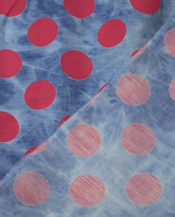 Ткань Джинс Принт 586 цвет голубой в горошек картинка 1