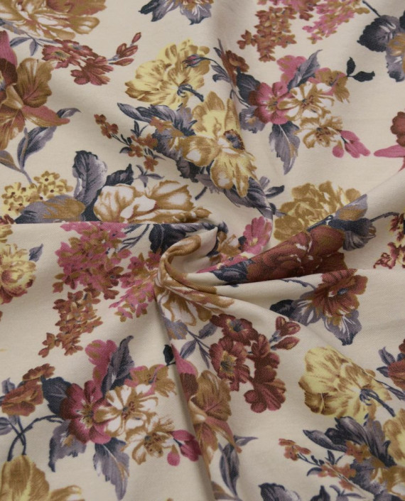 Ткань Джинс Принт 592 цвет айвори цветочный картинка