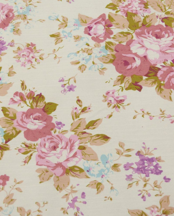 Ткань Джинс Принт 602 цвет бежевый цветочный картинка