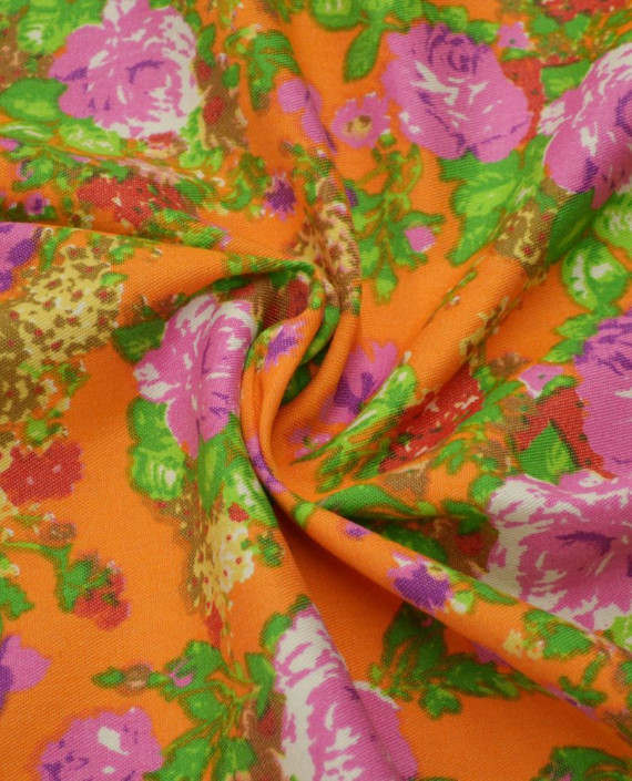 Ткань Джинс Принт 605 цвет оранжевый цветочный картинка