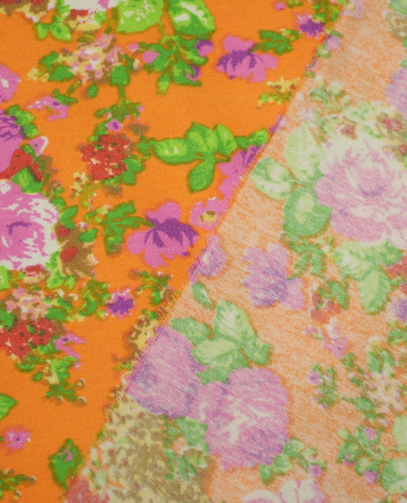 Ткань Джинс Принт 605 цвет оранжевый цветочный картинка 1