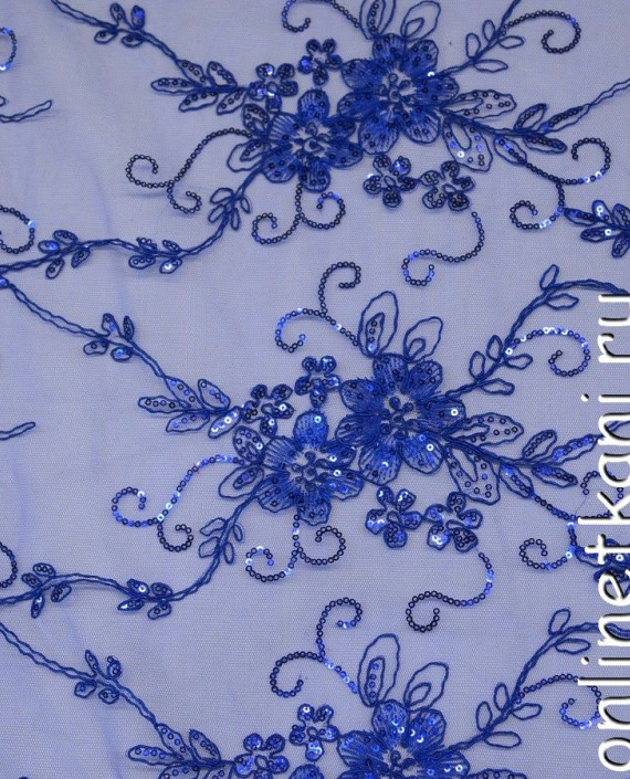 Ткань Гипюр с пайетками 167 цвет синий цветочный картинка