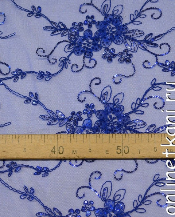 Ткань Гипюр с пайетками 167 цвет синий цветочный картинка 3