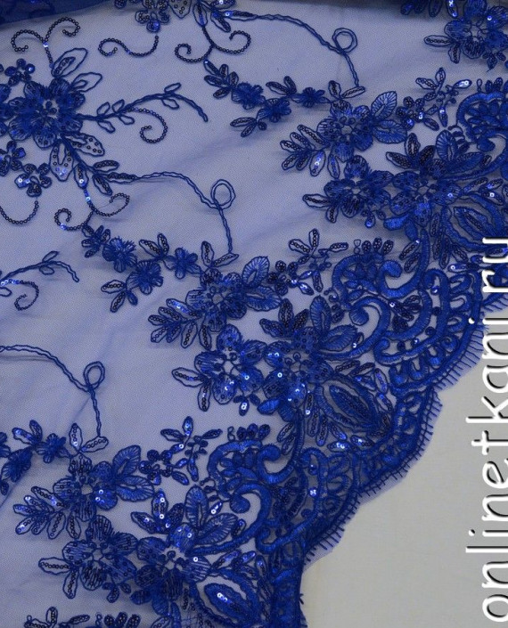 Ткань Гипюр с пайетками 167 цвет синий цветочный картинка 2