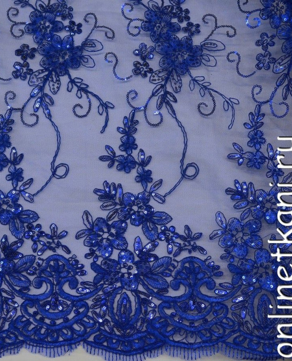 Ткань Гипюр с пайетками 167 цвет синий цветочный картинка 1