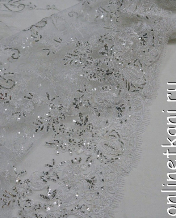 Ткань Гипюр с пайетками 168 цвет белый цветочный картинка 2