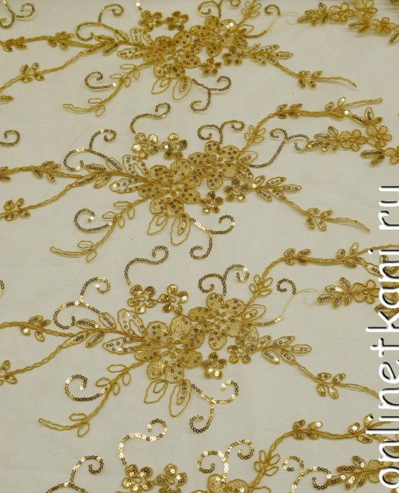 Ткань Гипюр с пайетками 169 цвет золотой цветочный картинка
