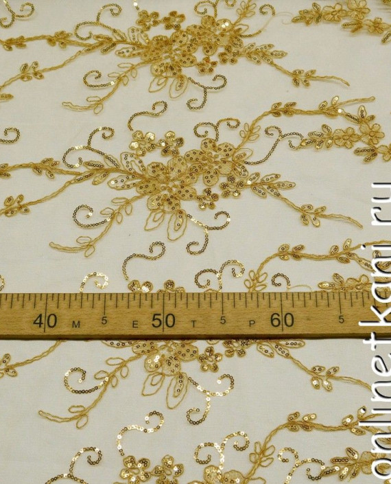 Ткань Гипюр с пайетками 169 цвет золотой цветочный картинка 1