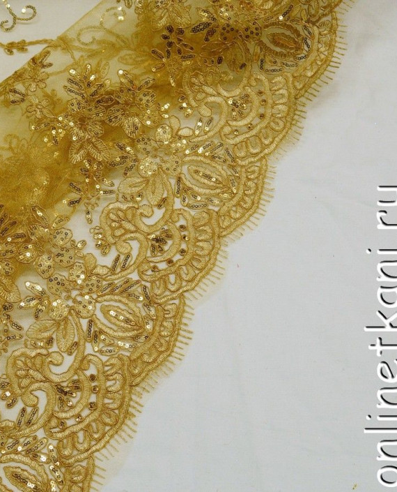 Ткань Гипюр с пайетками 169 цвет золотой цветочный картинка 2
