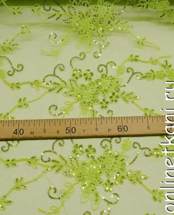 Ткань Гипюр с пайетками 172 цвет зеленый цветочный картинка 1