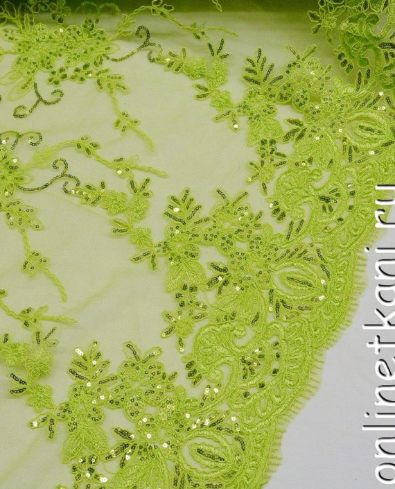 Ткань Гипюр с пайетками 172 цвет зеленый цветочный картинка 2