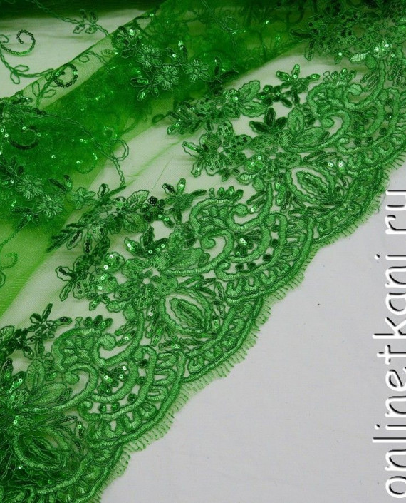 Ткань Гипюр с пайетками 173 цвет зеленый цветочный картинка 2