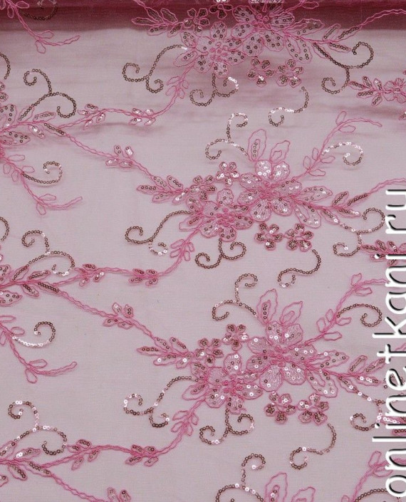 Ткань Гипюр с пайетками 174 цвет розовый цветочный картинка