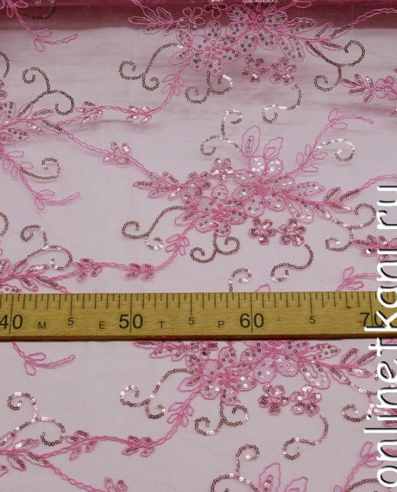 Ткань Гипюр с пайетками 174 цвет розовый цветочный картинка 2