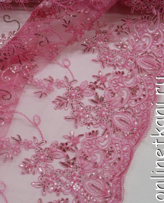Ткань Гипюр с пайетками 174 цвет розовый цветочный картинка 1