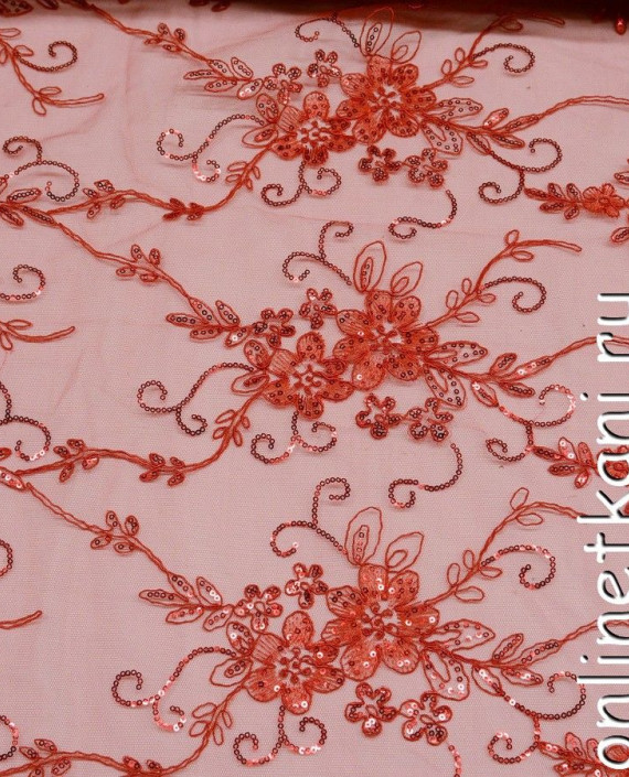 Ткань Гипюр с пайетками 177 цвет красный цветочный картинка